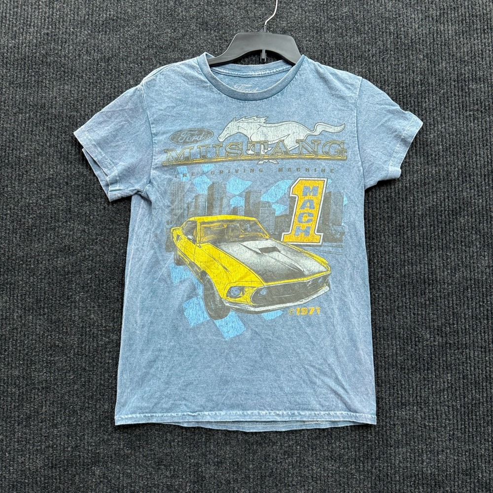 Ford Mustang T-Shirt Women Small Blue Graphic Mach 1 1971 Car Vintage Aesthetic